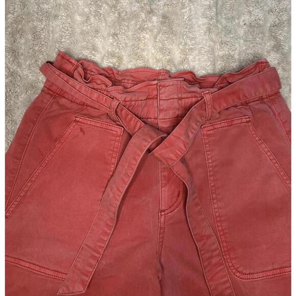 LOFT washed coral/light red  high-waist tie-front utility midi shorts Size Small - Picture 2 of 5